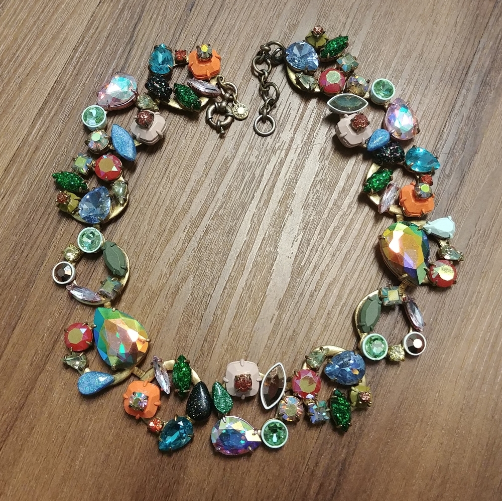 J Crew Brûlée Brulee Multicolor Mixed Media Necklace Iridescent Resin Acrylic